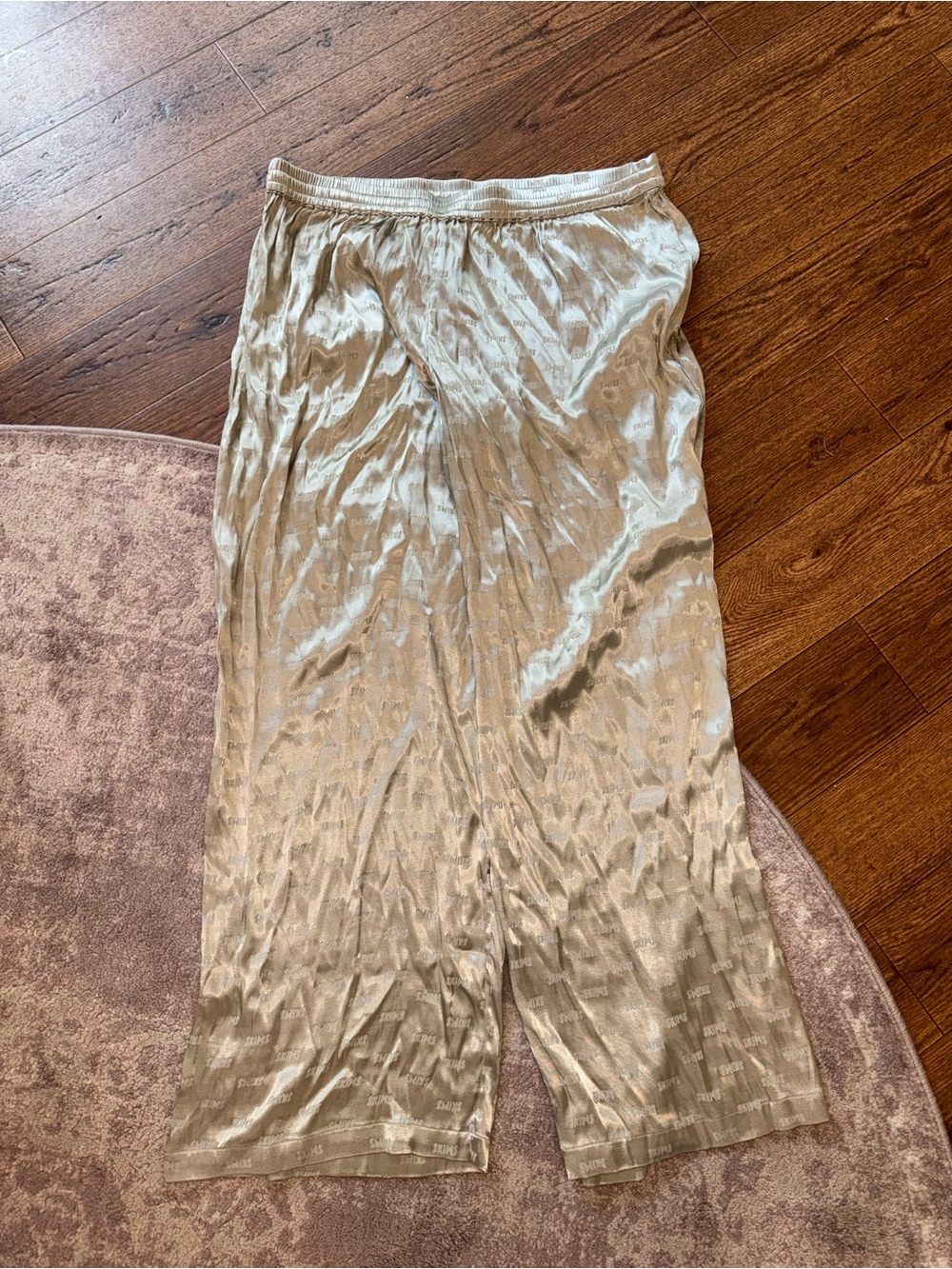 SKIMS Women’s XL Champagne Silver Jacquard Logo Silky Pajama Sleep Pants